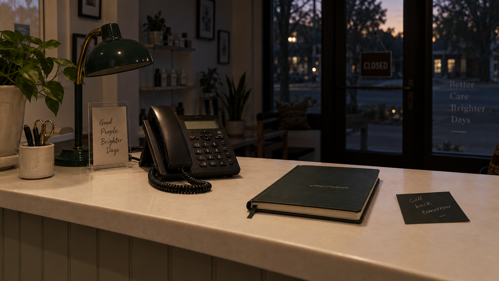 A handwritten call log with date and answered columns on a desk.