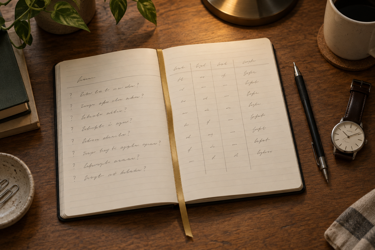 An open notebook used as a handwritten log of repeated buyer questions.