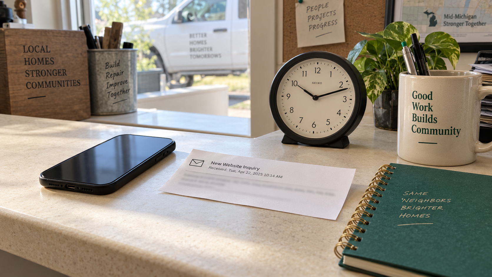 A blank printed response-time log with empty rows for each inquiry channel.