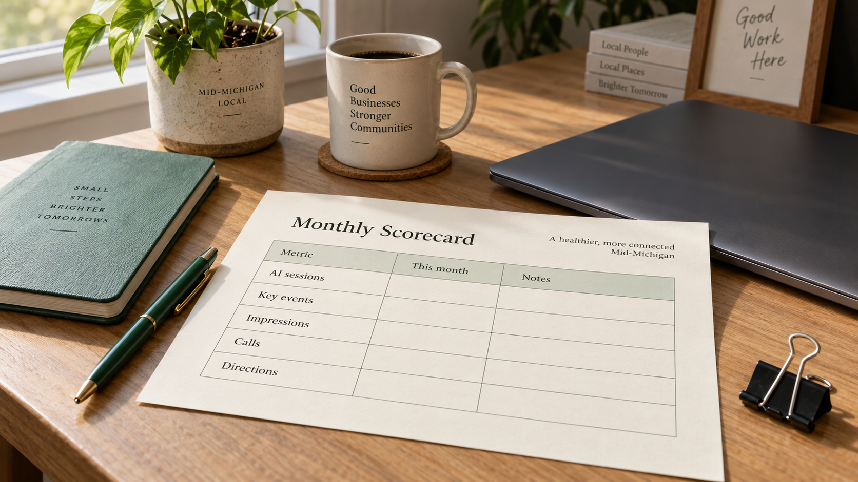 A blank printed local scorecard with empty this-month columns.