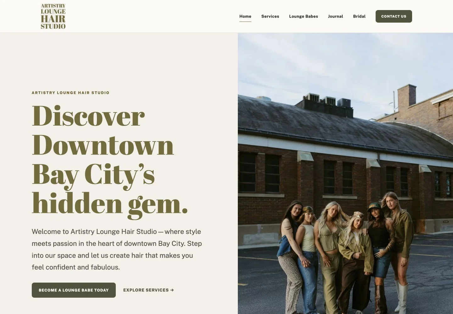 Artistry Lounge website with its salon introduction and styling photography.